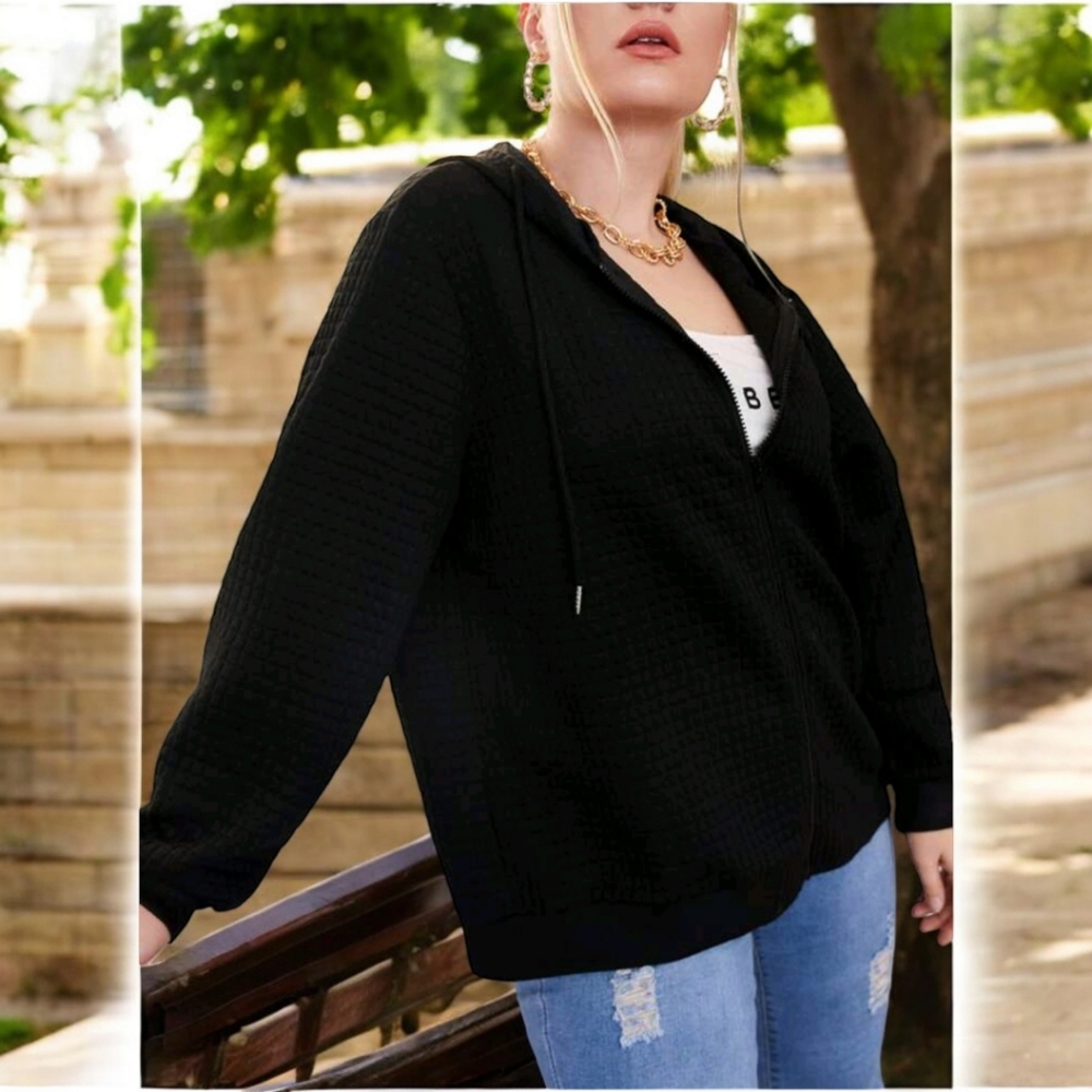 SHEIN Plus Heart Patched Drawstring Hooded Jacket 4XL